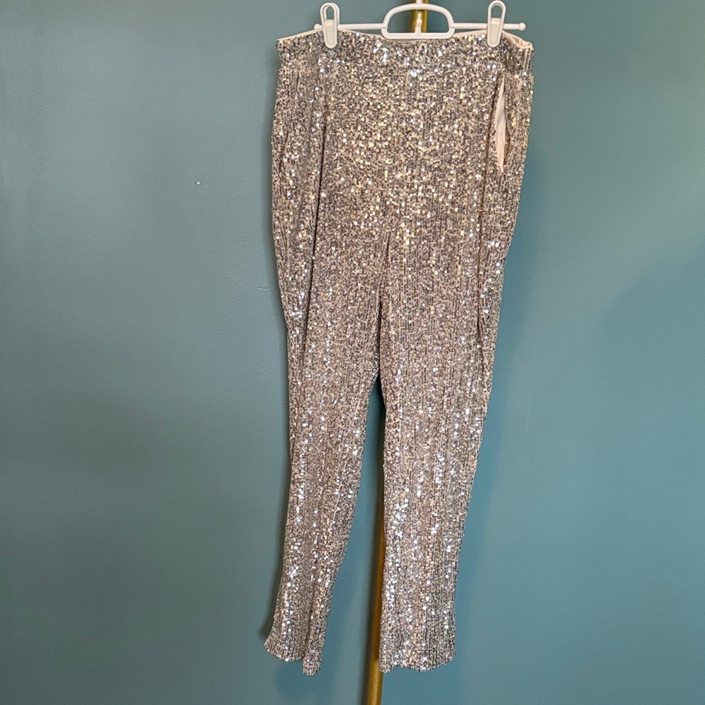 Cable & Gauge Silver Sequin Cropped Pants